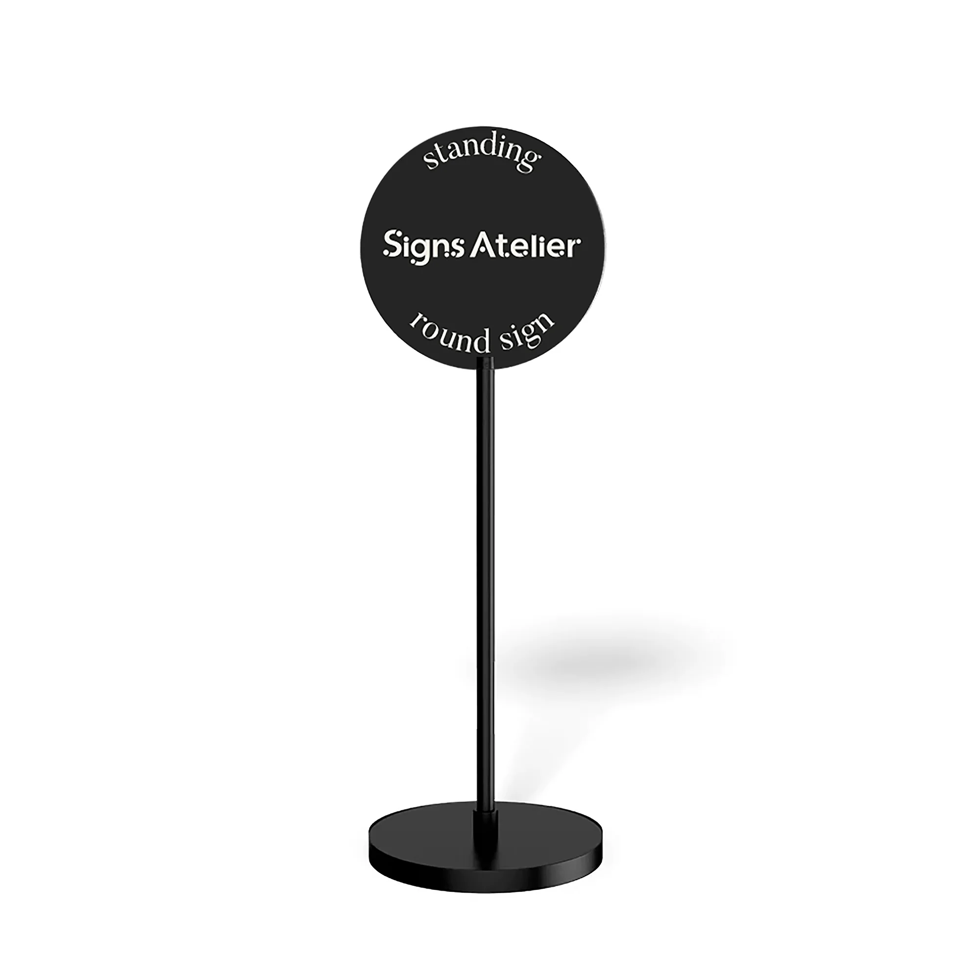 Beyaz metal ayaklı zemin üzeri sergilemeye uygun özel logo baskılı dikey ayaklı stand tabela